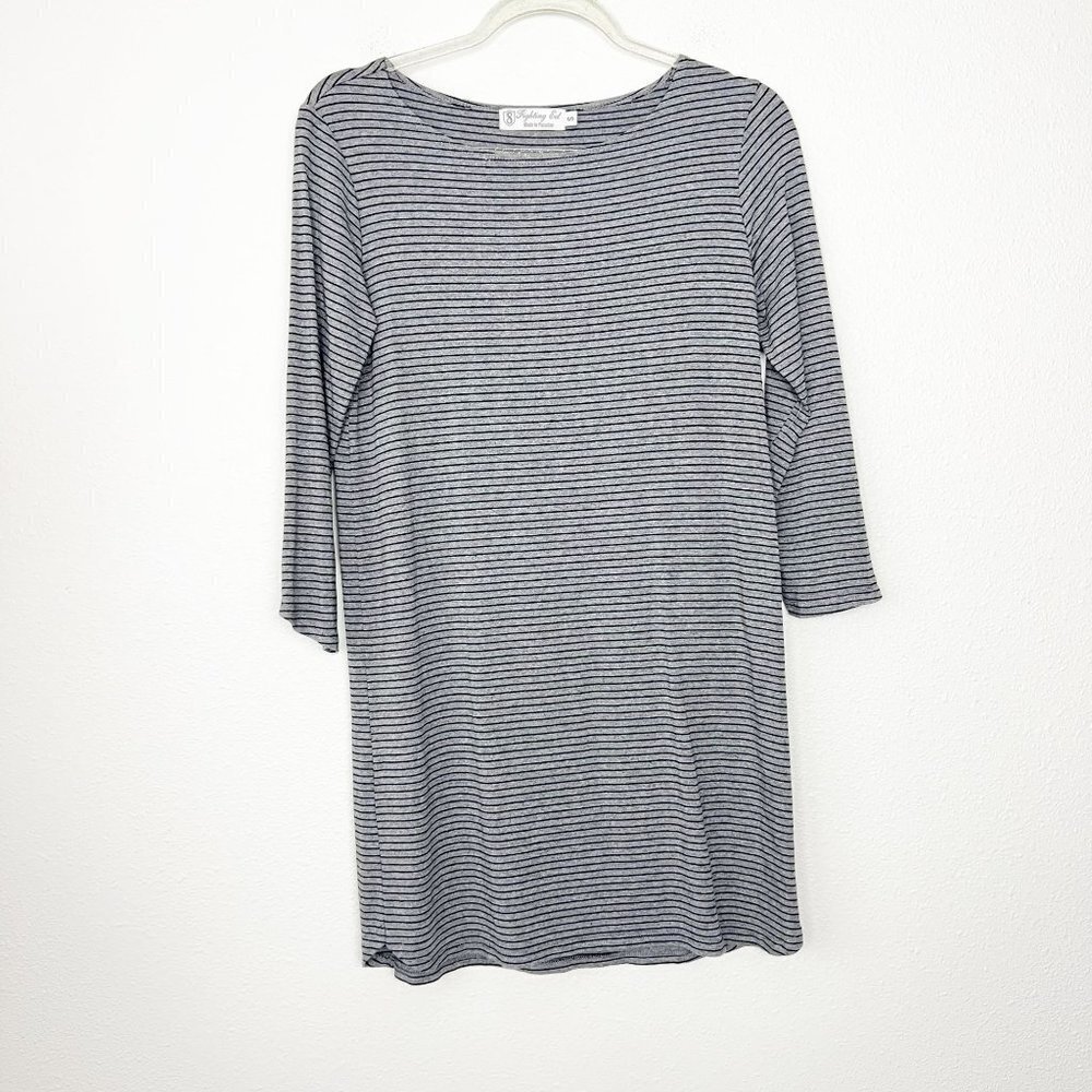 Fighting Eel Hawaii Womens Small Gray Black Striped Jersey Dress 3/4 Sleeves